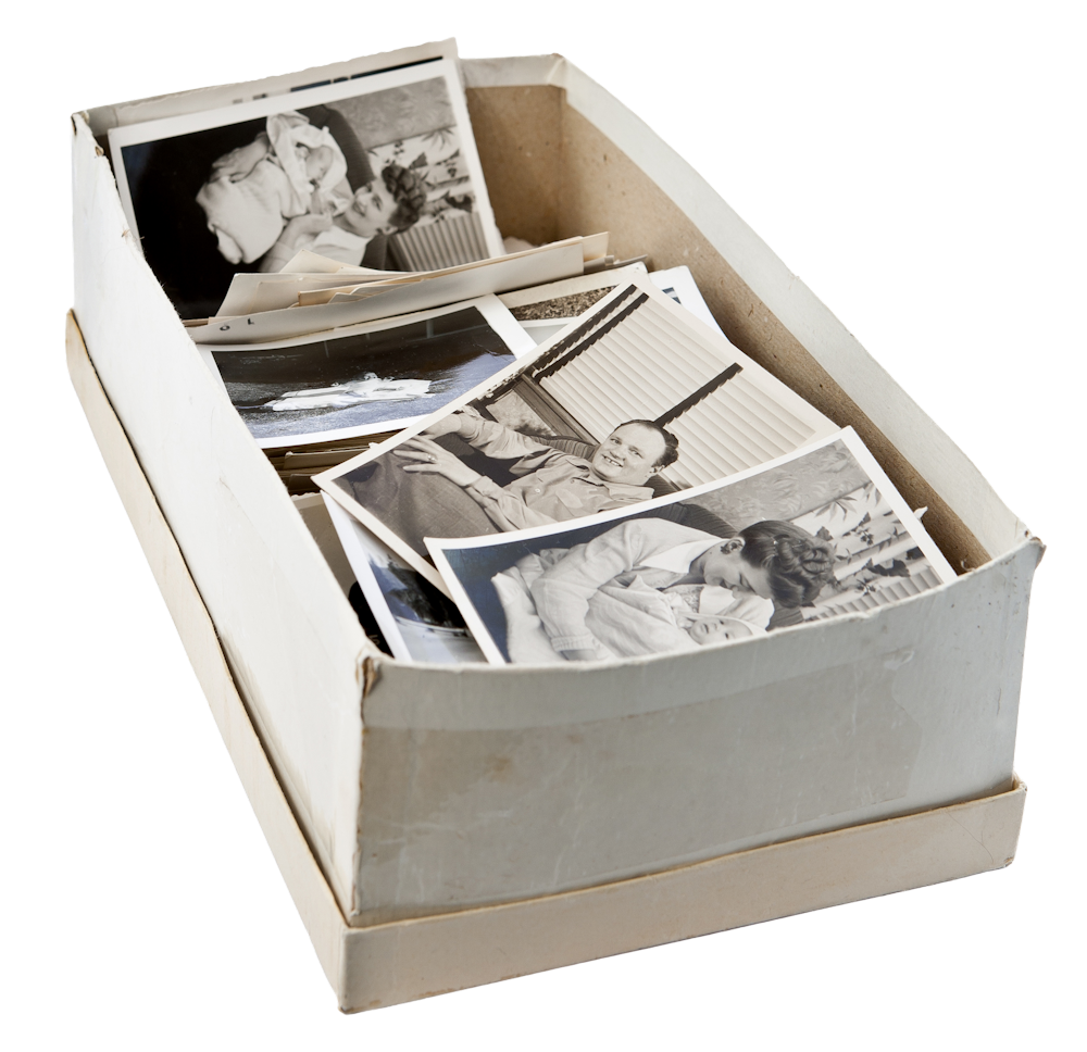 Shoebox of old printed photos ready for photo scanning in Perth